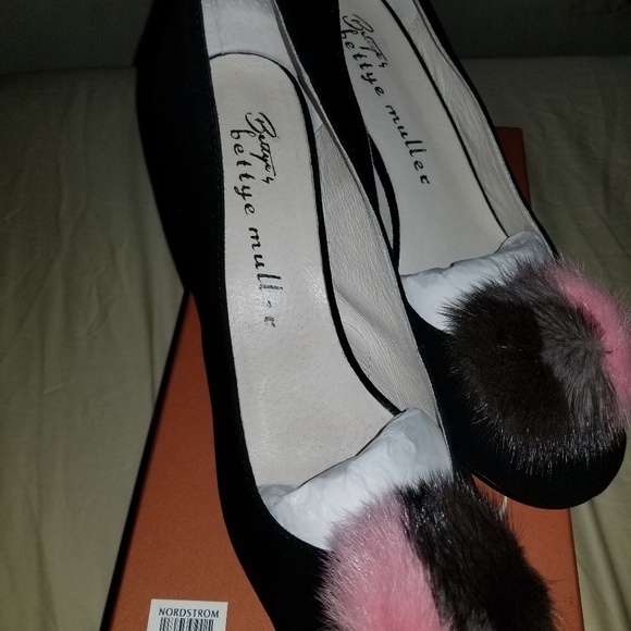 Suede & Real Fur Black Block Heels - Picture 4 of 7